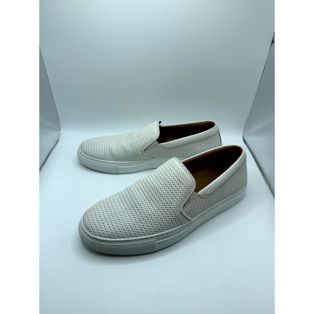 Aquatalia Alisha Womens 7.5 Sneaker White Woven Leather Low Top Slip On Shoes